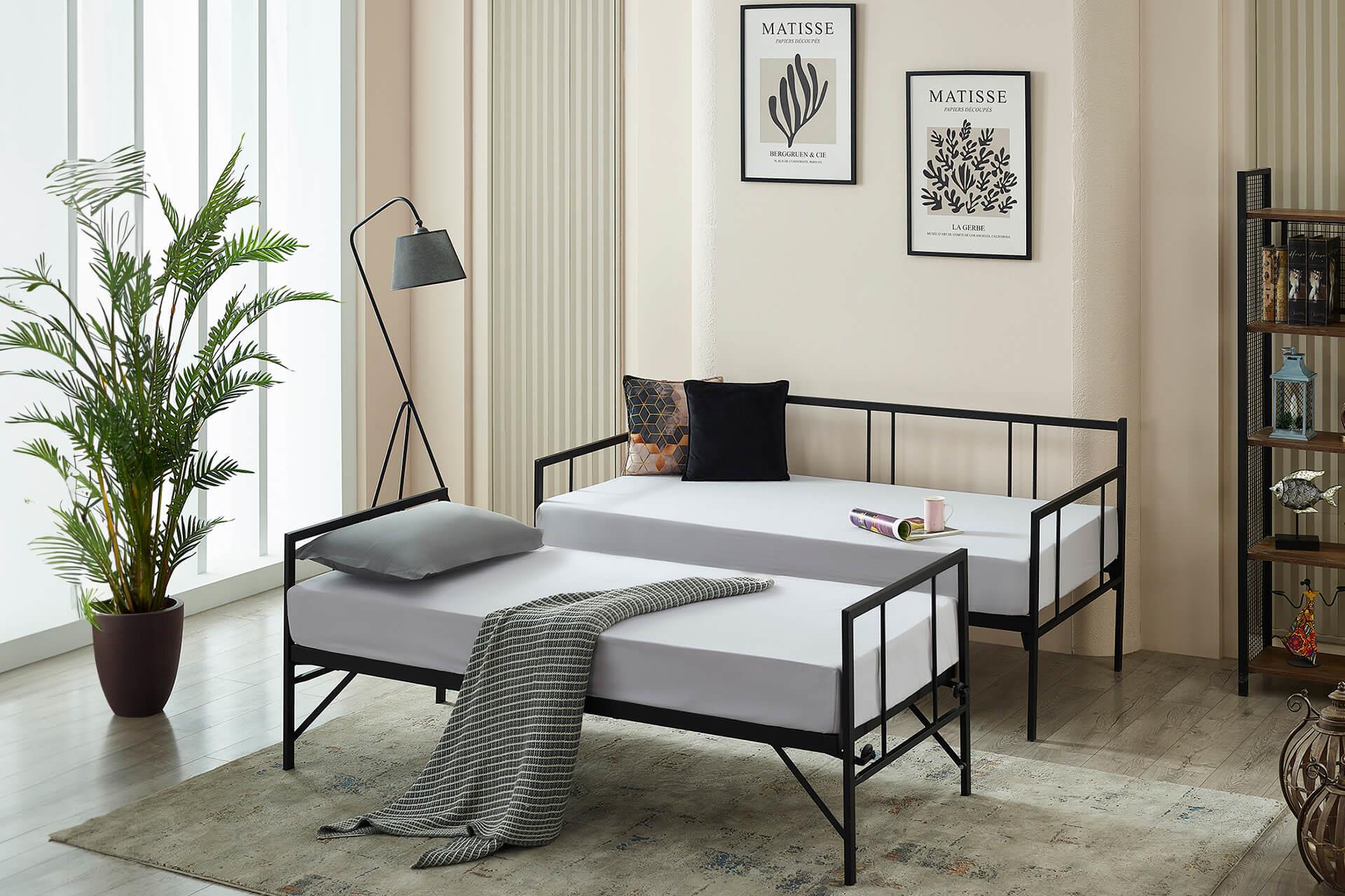 Unimet Forte Yavrulu Daybed-Çift Tek Kişilik Siyah Metal Karyola