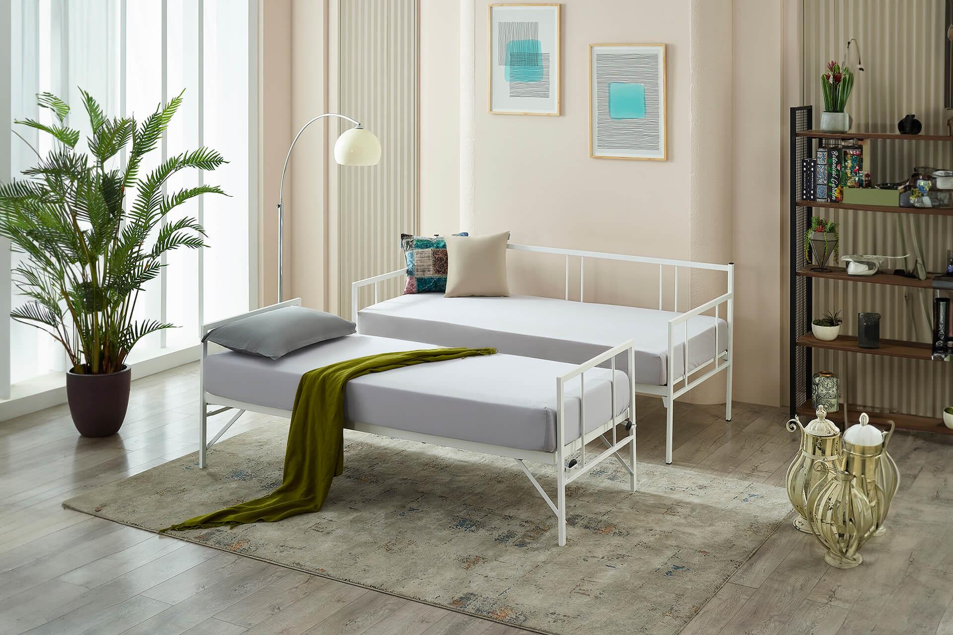 Unimet Forte Yavrulu Daybed-Çift Tek Kişilik Beyaz Metal Karyola