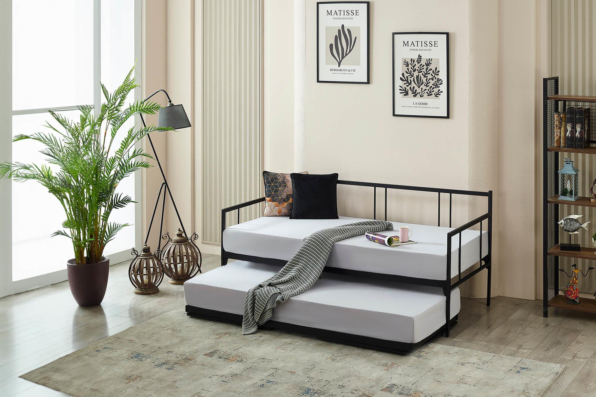 Unimet Forte Yavrulu Daybed-Çift Tek Kişilik Siyah Metal Karyola