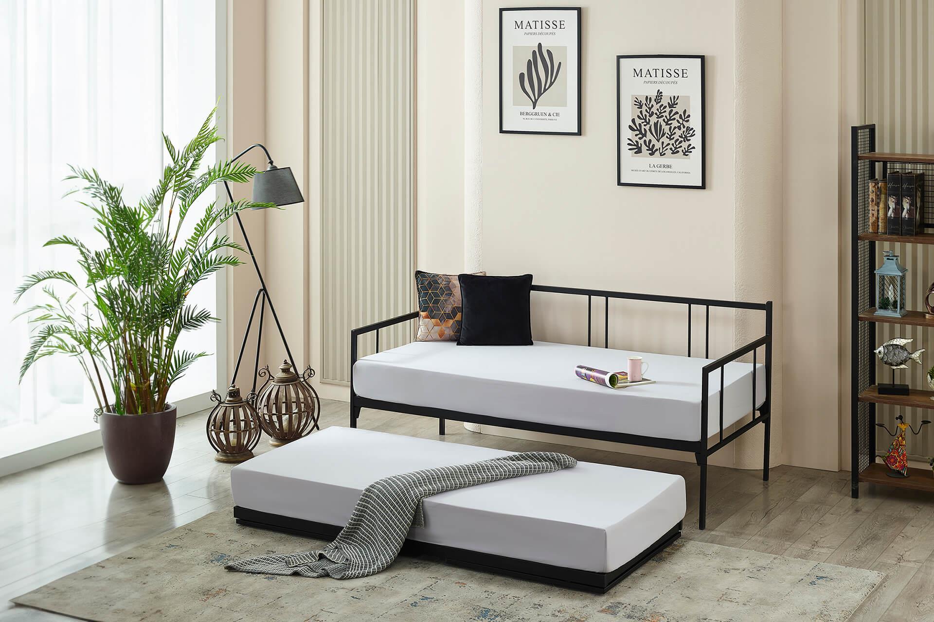 Unimet Forte Yavrulu Daybed-Çift Tek Kişilik Siyah Metal Karyola