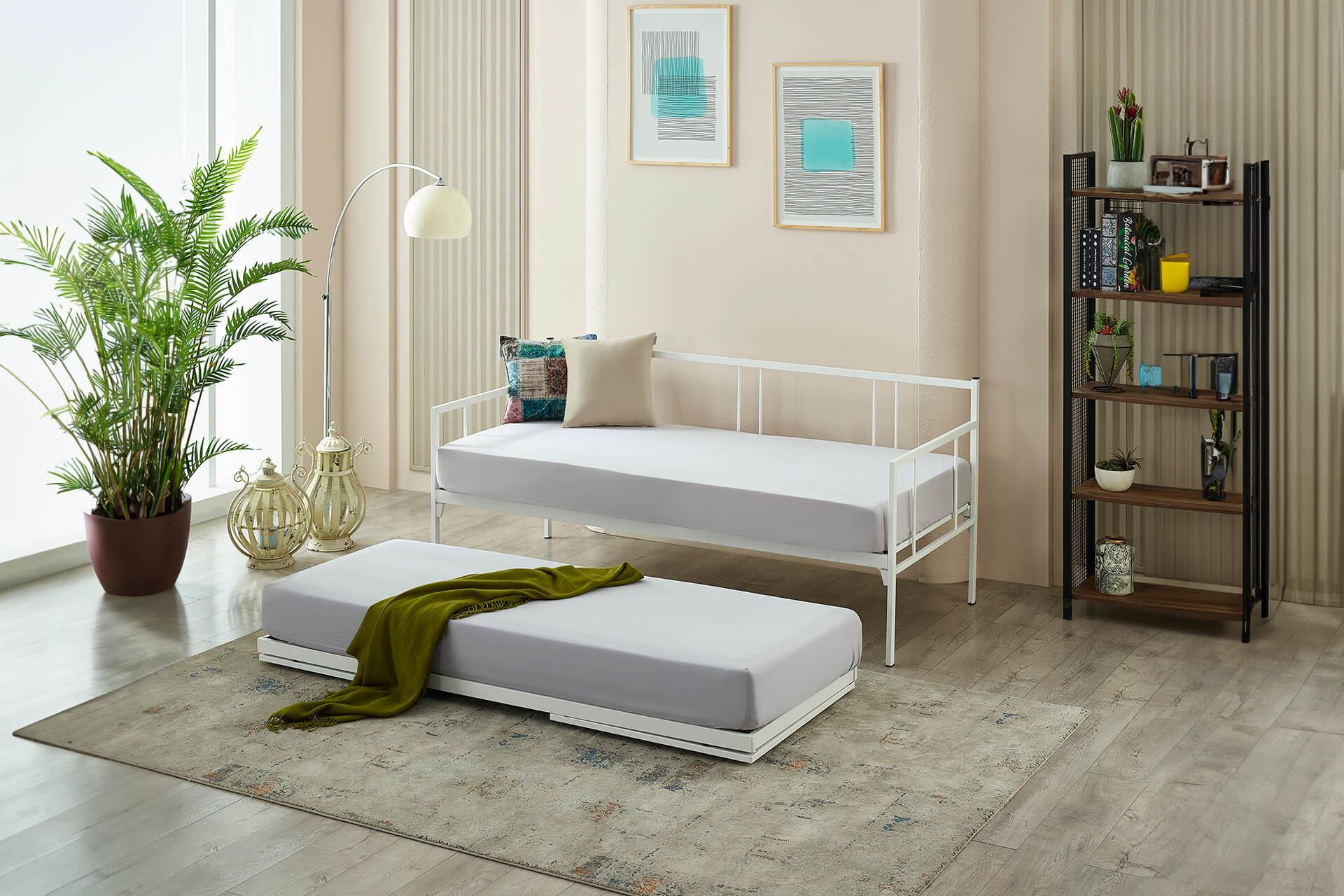 Unimet Forte Yavrulu Daybed-Çift Tek Kişilik Beyaz Metal Karyola
