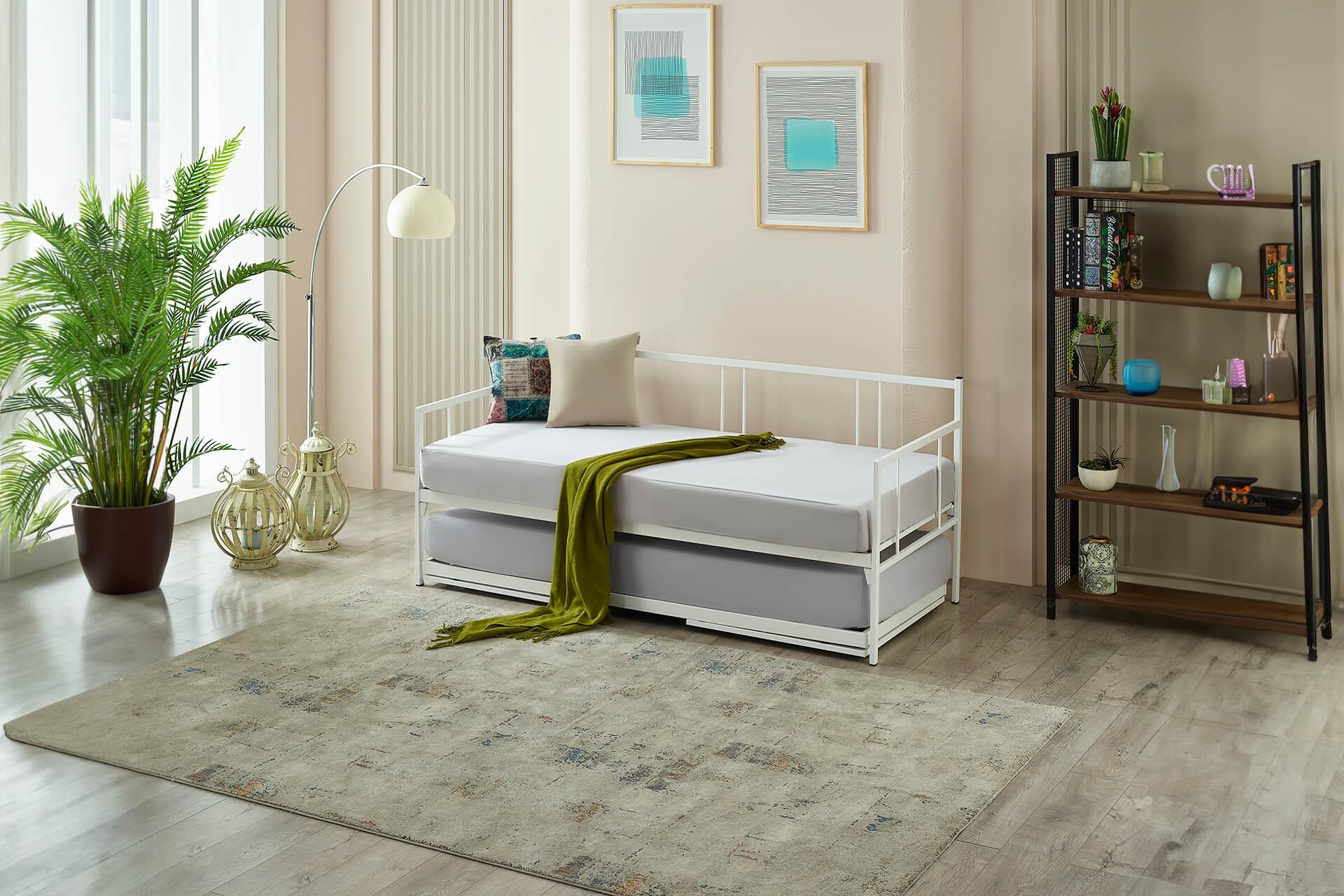 Unimet Forte Yavrulu Daybed-Çift Tek Kişilik Beyaz Metal Karyola