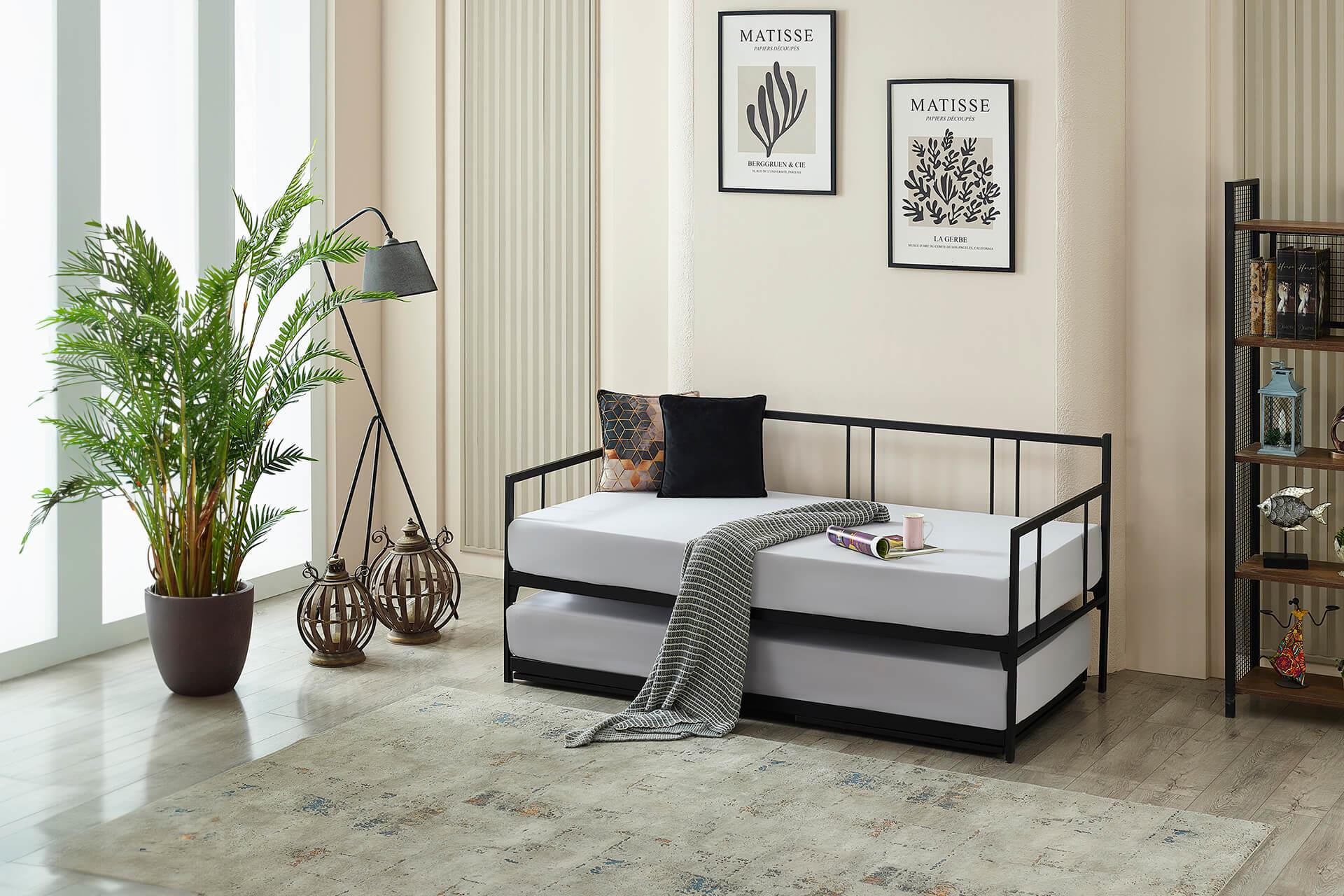 Unimet Forte Yavrulu Daybed-Çift Tek Kişilik Siyah Metal Karyola