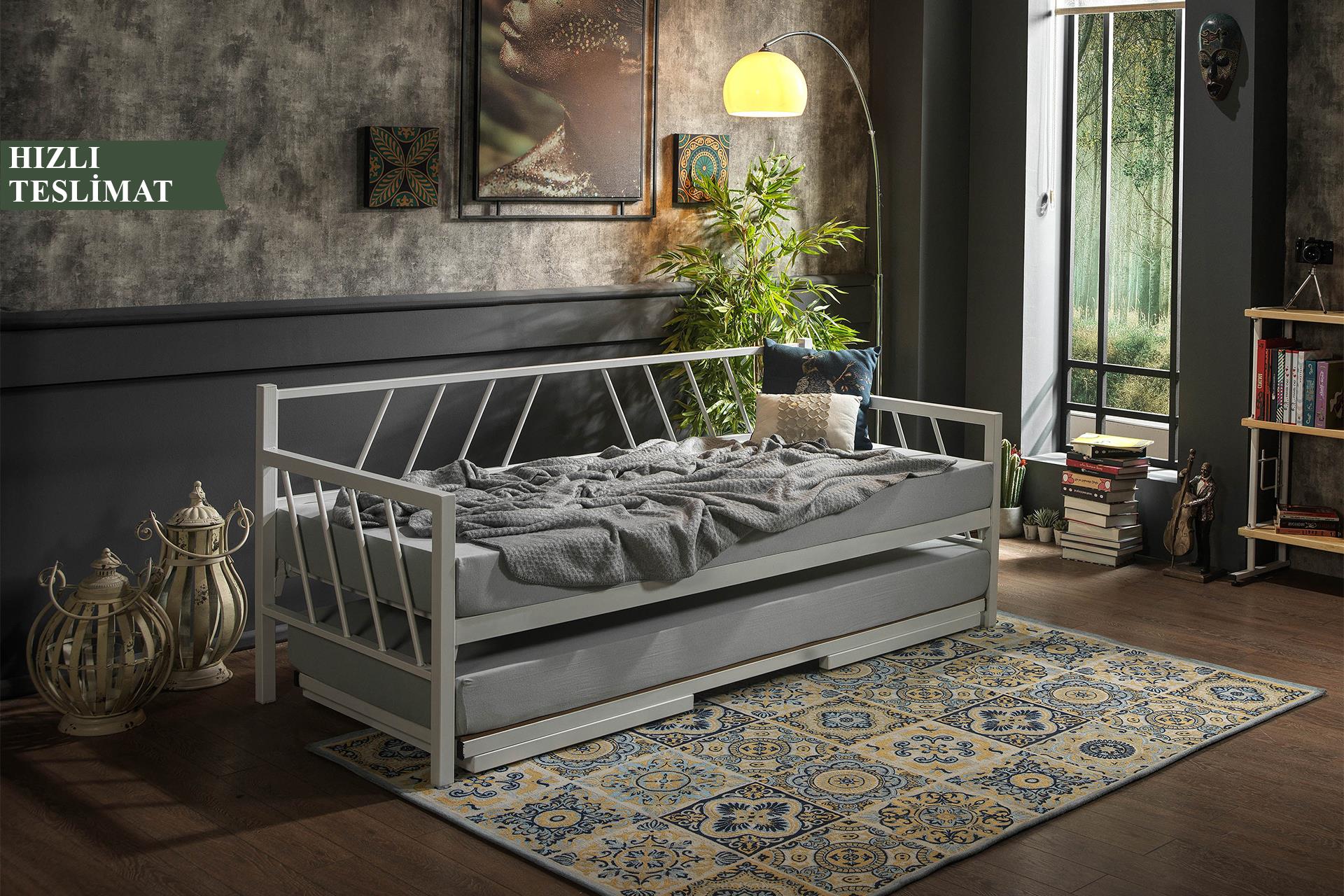 Unimet Glory Yavrulu Daybed-Yataklar Dahil-Çift Tek Kişilik Metal Karyola