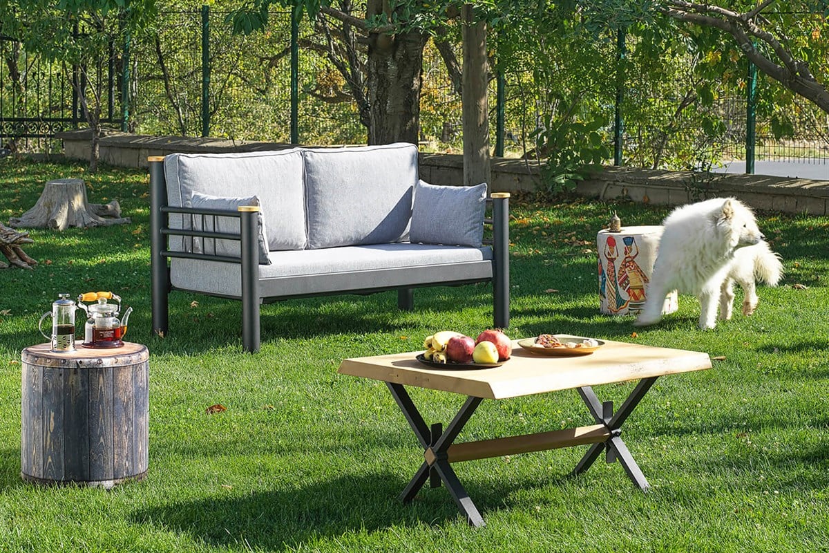 Unimet Kappis Dk Metal Sofa Sedir İkili Koltuk Siyah-Füme