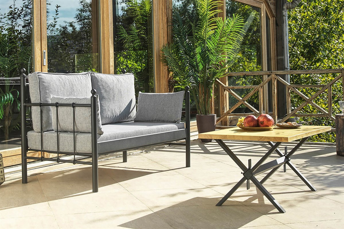 Unimet Lalas Dk Metal Sofa Sedir İkili Koltuk Siyah-Füme