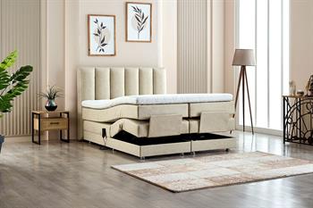 Unimet Nera Motorlu Kumandalı Hareketli Çift Kişilik Baza+Başlık+Yatak Seti Bej