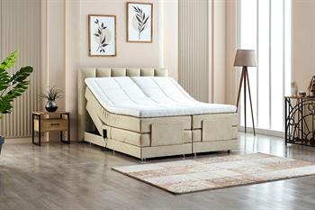 Unimet Nera Motorlu Kumandalı Hareketli Çift Kişilik Baza+Başlık+Yatak Seti Bej