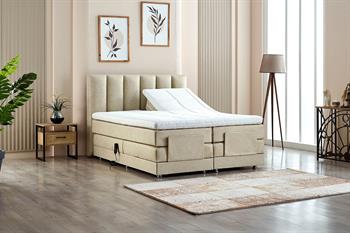 Unimet Nera Motorlu Kumandalı Hareketli Çift Kişilik Baza+Başlık+Yatak Seti Bej