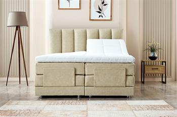 Unimet Nera Motorlu Kumandalı Hareketli Tek Kişilik Baza+Başlık+Yatak Seti Bej