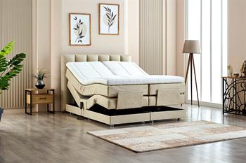 Unimet Nera Motorlu Kumandalı Hareketli Çift Kişilik Baza+Başlık+Yatak Seti Bej