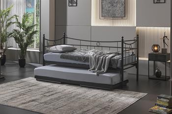 Unimet Daily Yavrulu Daybed-Çift Tek Kişilik Siyah Metal Karyola