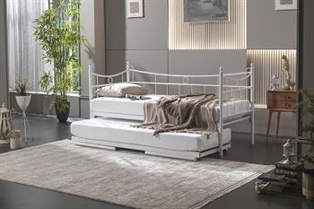 Unimet Daily Yavrulu Daybed-Çift Tek Kişilik Beyaz Metal Karyola