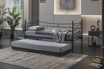 Unimet Daily Yavrulu Daybed-Çift Tek Kişilik Siyah Metal Karyola