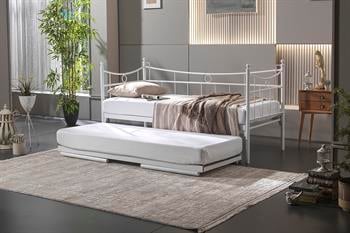 Unimet Daily Yavrulu Daybed-Çift Tek Kişilik Beyaz Metal Karyola