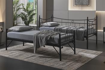 Unimet Daily Yavrulu Daybed-Çift Tek Kişilik Siyah Metal Karyola