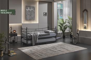 Unimet Daily Yavrulu Daybed-Çift Tek Kişilik Siyah Metal Karyola