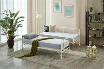 Unimet Forte Yavrulu Daybed-Çift Tek Kişilik Beyaz Metal Karyola