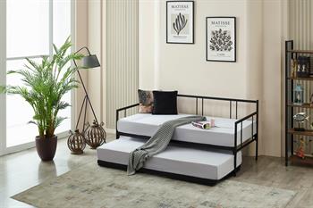 Unimet Forte Yavrulu Daybed-Çift Tek Kişilik Siyah Metal Karyola