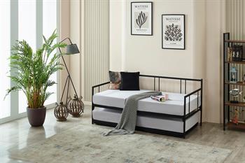 Unimet Forte Yavrulu Daybed-Çift Tek Kişilik Siyah Metal Karyola