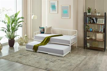 Unimet Forte Yavrulu Daybed-Çift Tek Kişilik Beyaz Metal Karyola