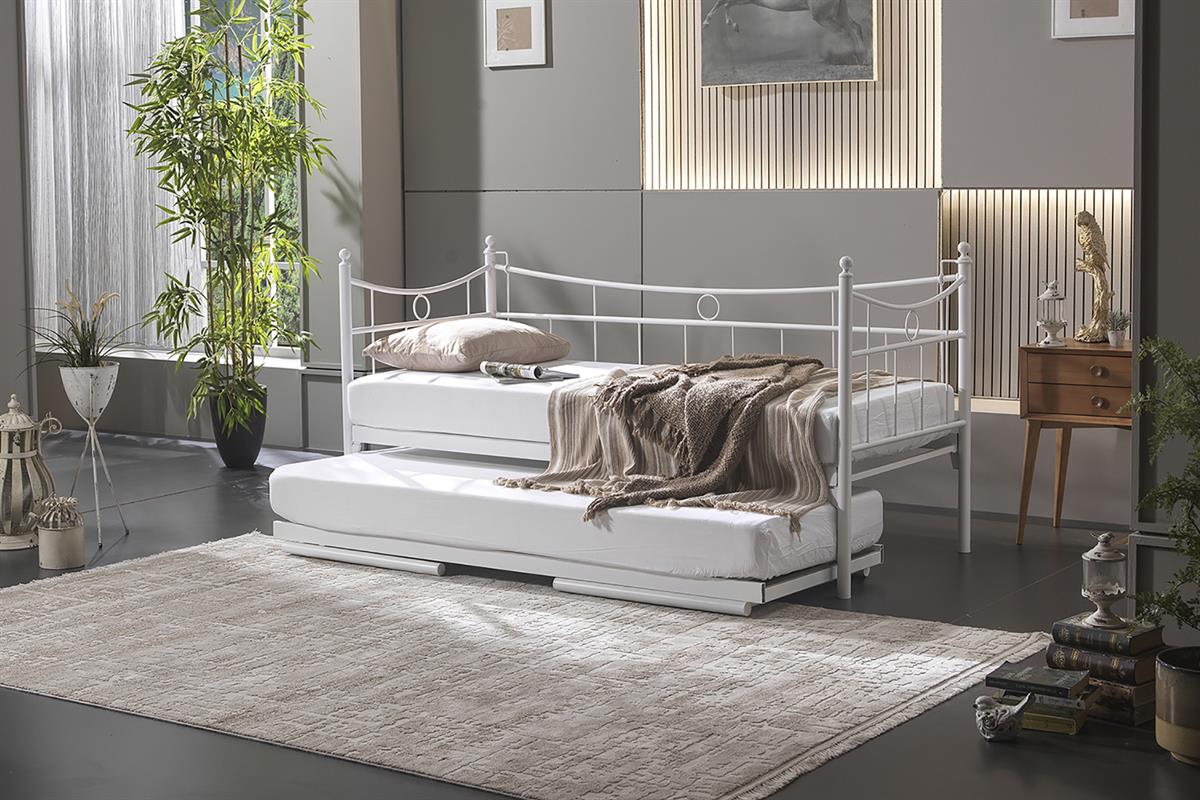 Unimet Daily Yavrulu Daybed-Çift Tek Kişilik Beyaz Metal Karyola
