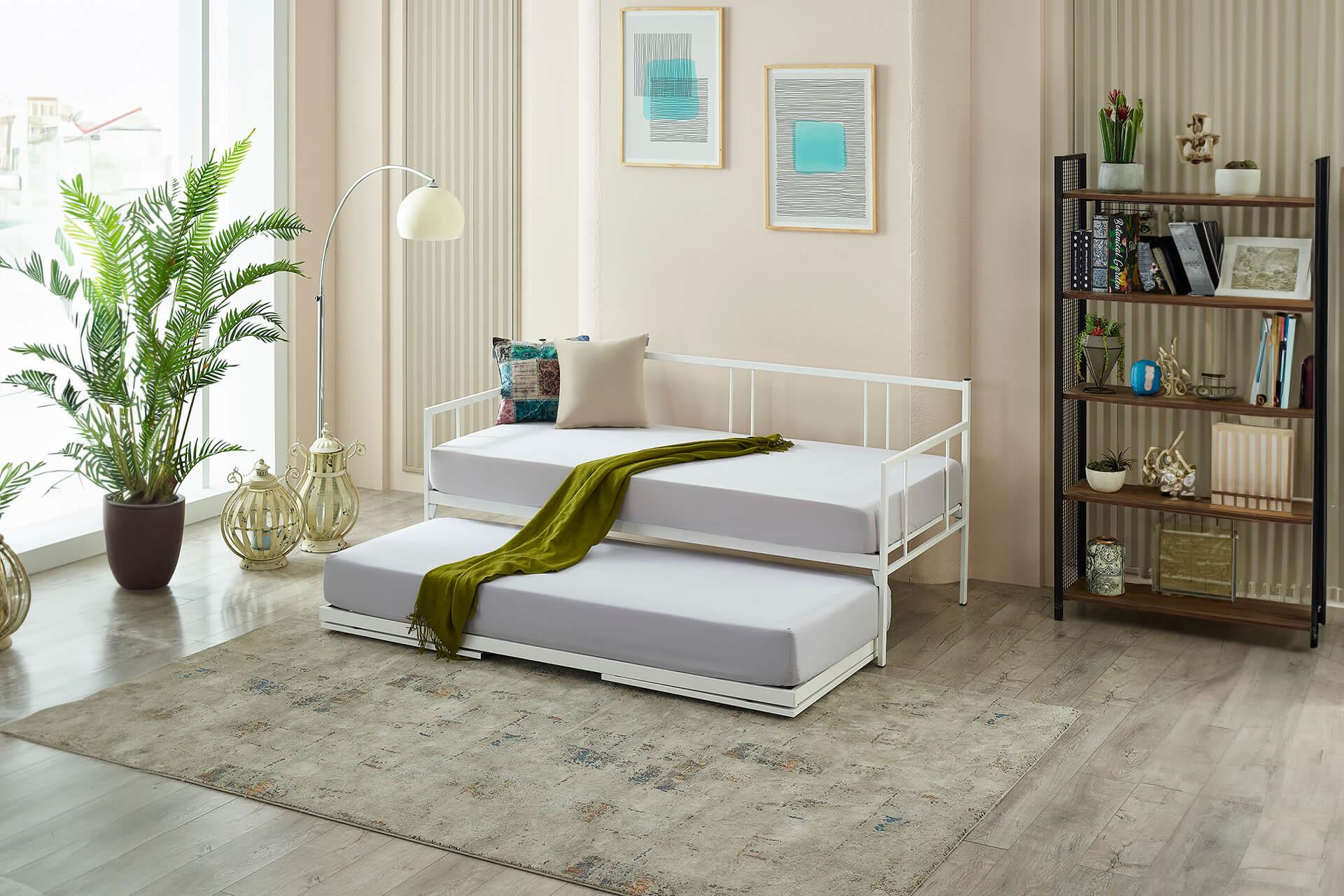 Unimet Forte Yavrulu Daybed-Çift Tek Kişilik Beyaz Metal Karyola