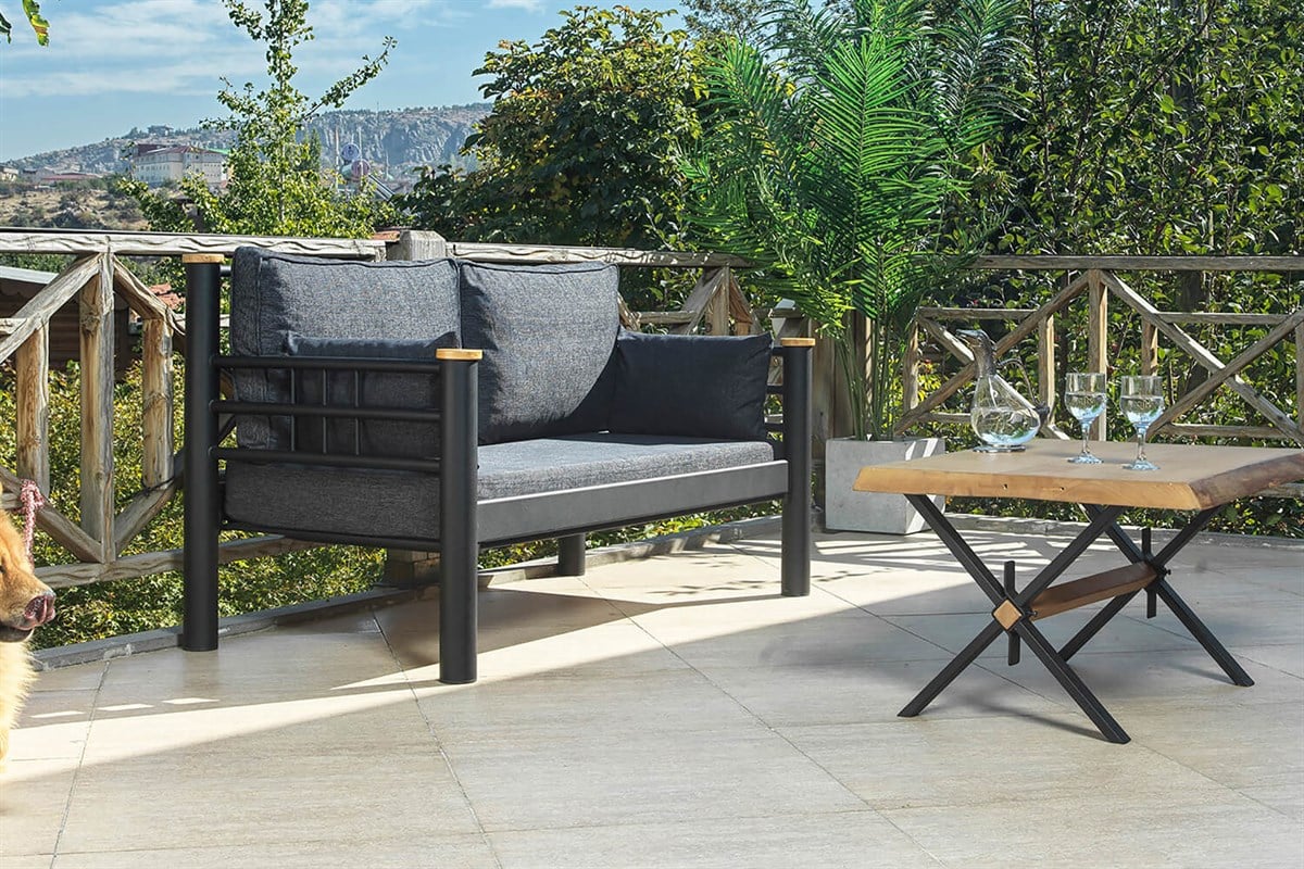 Unimet Kappis Dk Metal Sofa Sedir İkili Koltuk Siyah-Antrasit