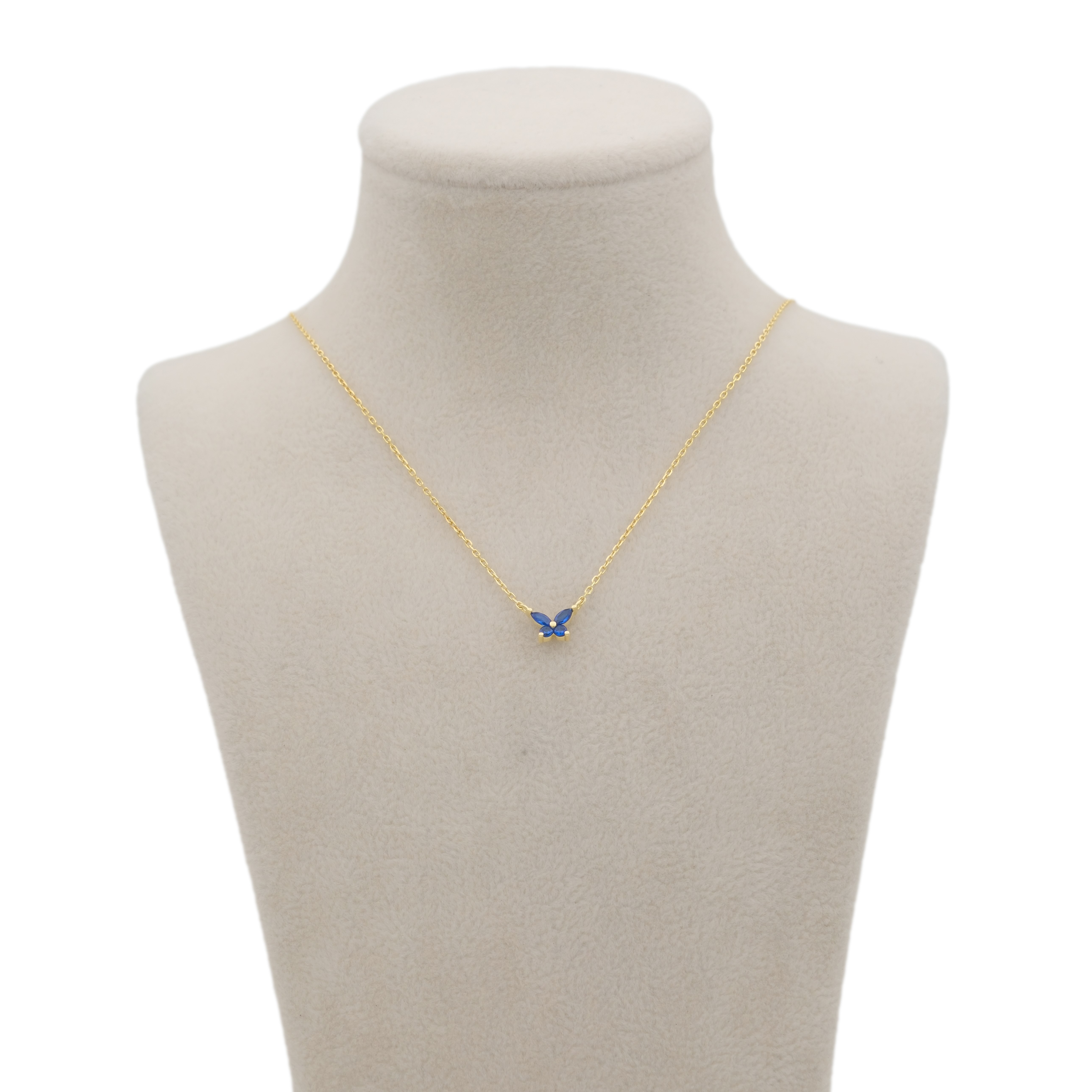 Silver Lacivert Taşlı Mini Kelebek Gümüş Kolye