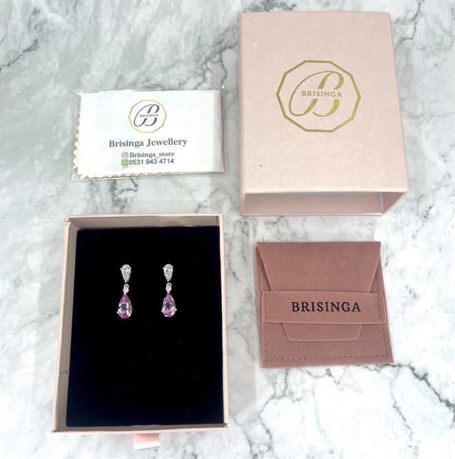 Kibar Pembe Damlalı İthal Gümüş Küpe