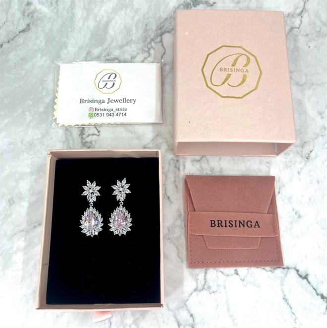 Pembe Damla İthal Gümüş Küpe