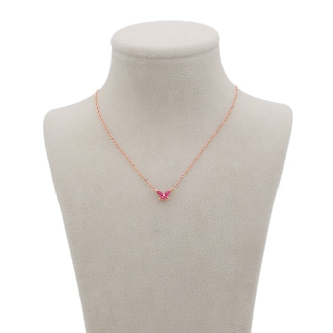 Rose Pembe Taşlı Mini Kelebek Gümüş Kolye