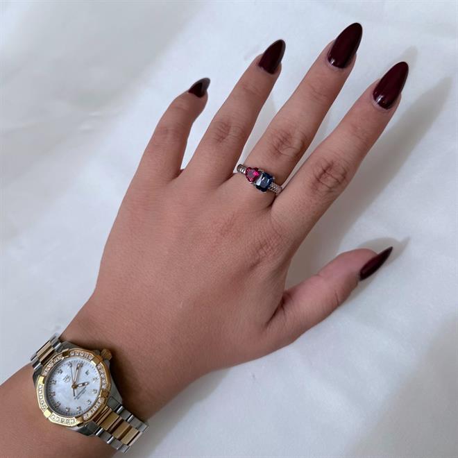 Ruby Kalp ve Mor Baget Taşlı Gümüş Yüzük