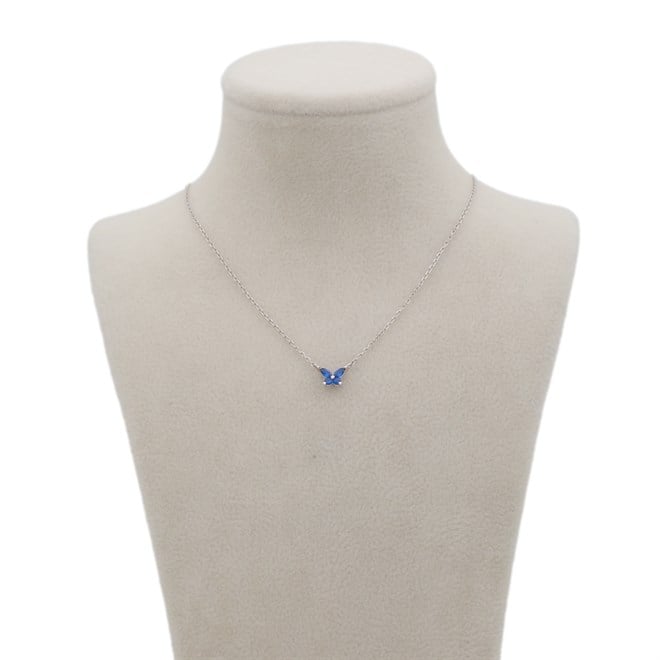 Silver Lacivert Taşlı Mini Kelebek Gümüş Kolye