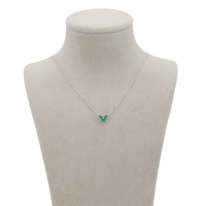Silver Yeşil Taşlı Mini Kelebek Gümüş Kolye
