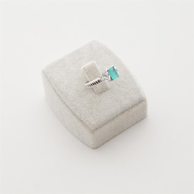 Zirkon Kalp ve Paraiba Baget Taşlı Gümüş Yüzük