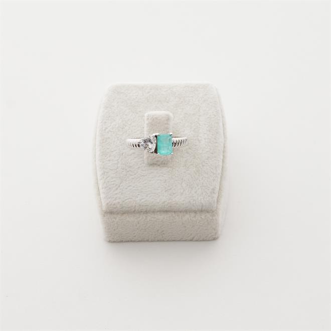 Zirkon Kalp ve Paraiba Baget Taşlı Gümüş Yüzük