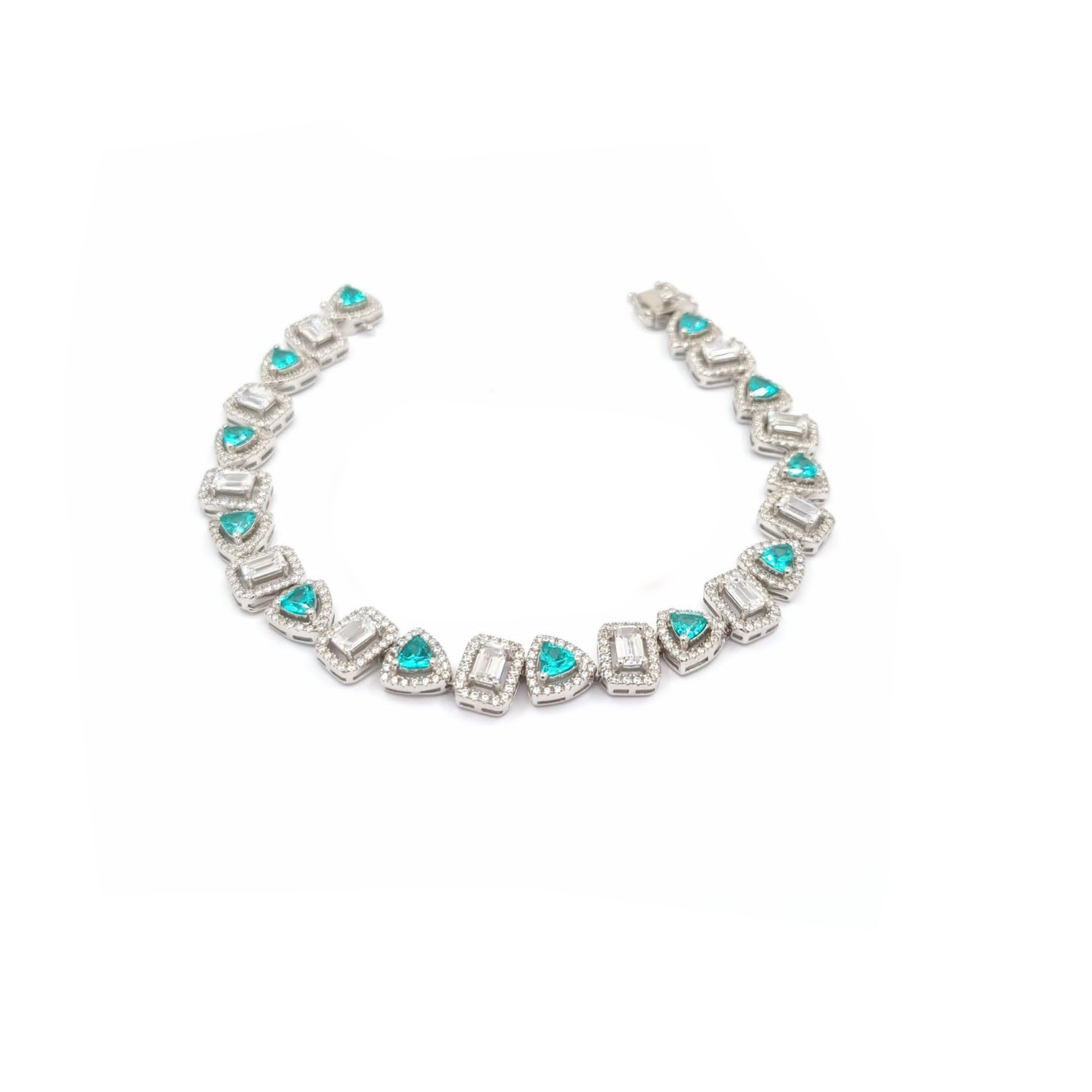 Paraiba ve Zirkon Taşlı İthal Gümüş Bileklik