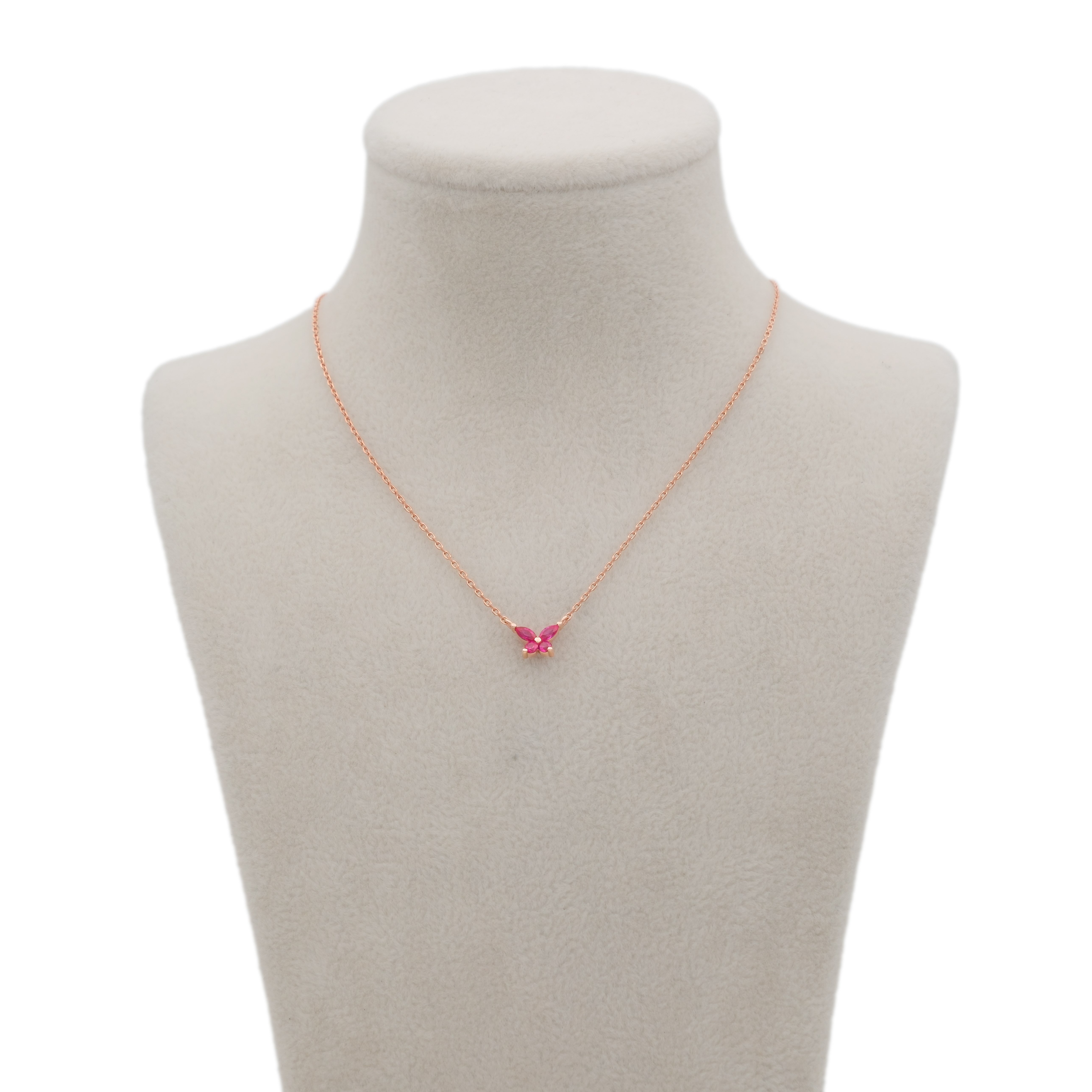 Rose Pembe Taşlı Mini Kelebek Gümüş Kolye