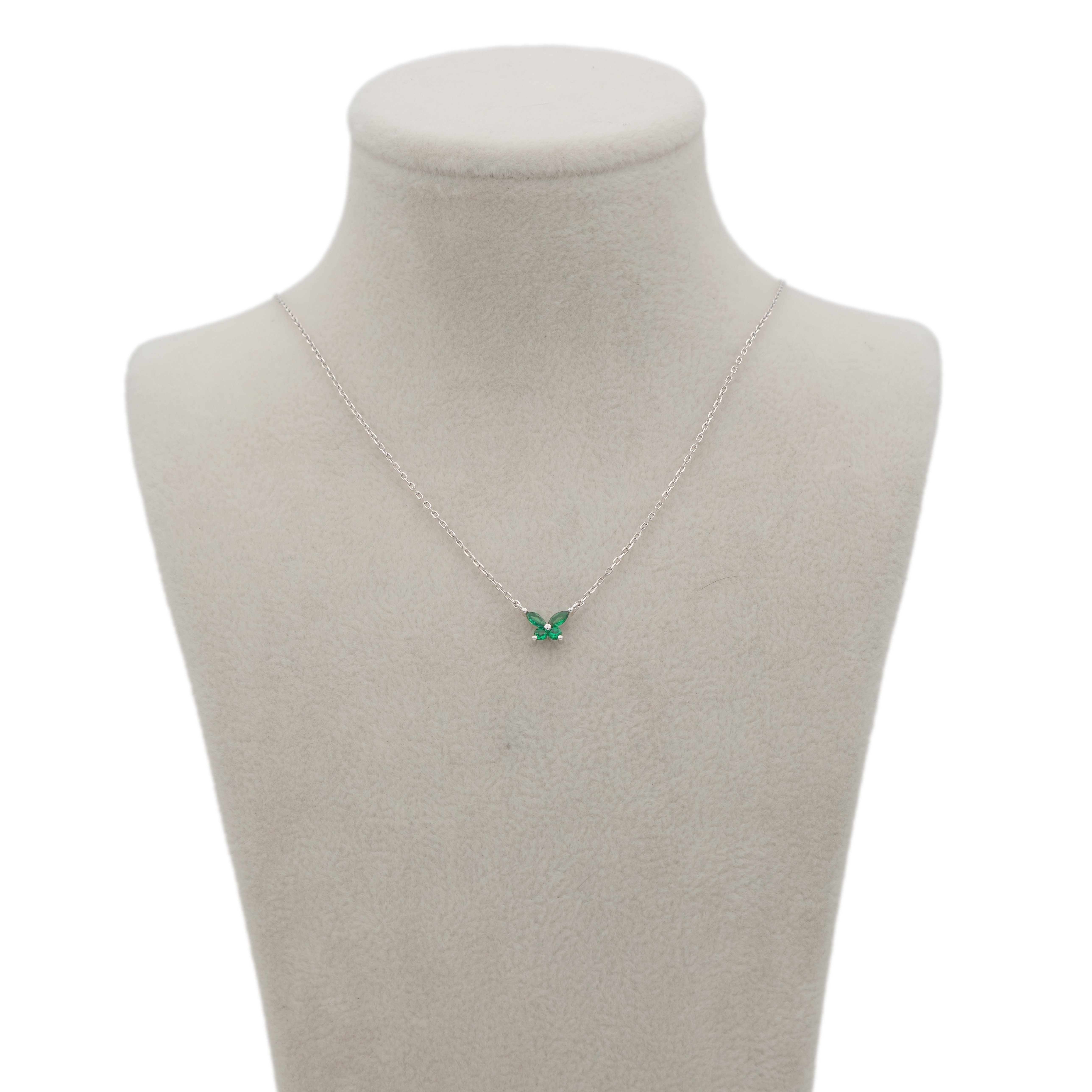 Silver Yeşil Taşlı Mini Kelebek Gümüş Kolye