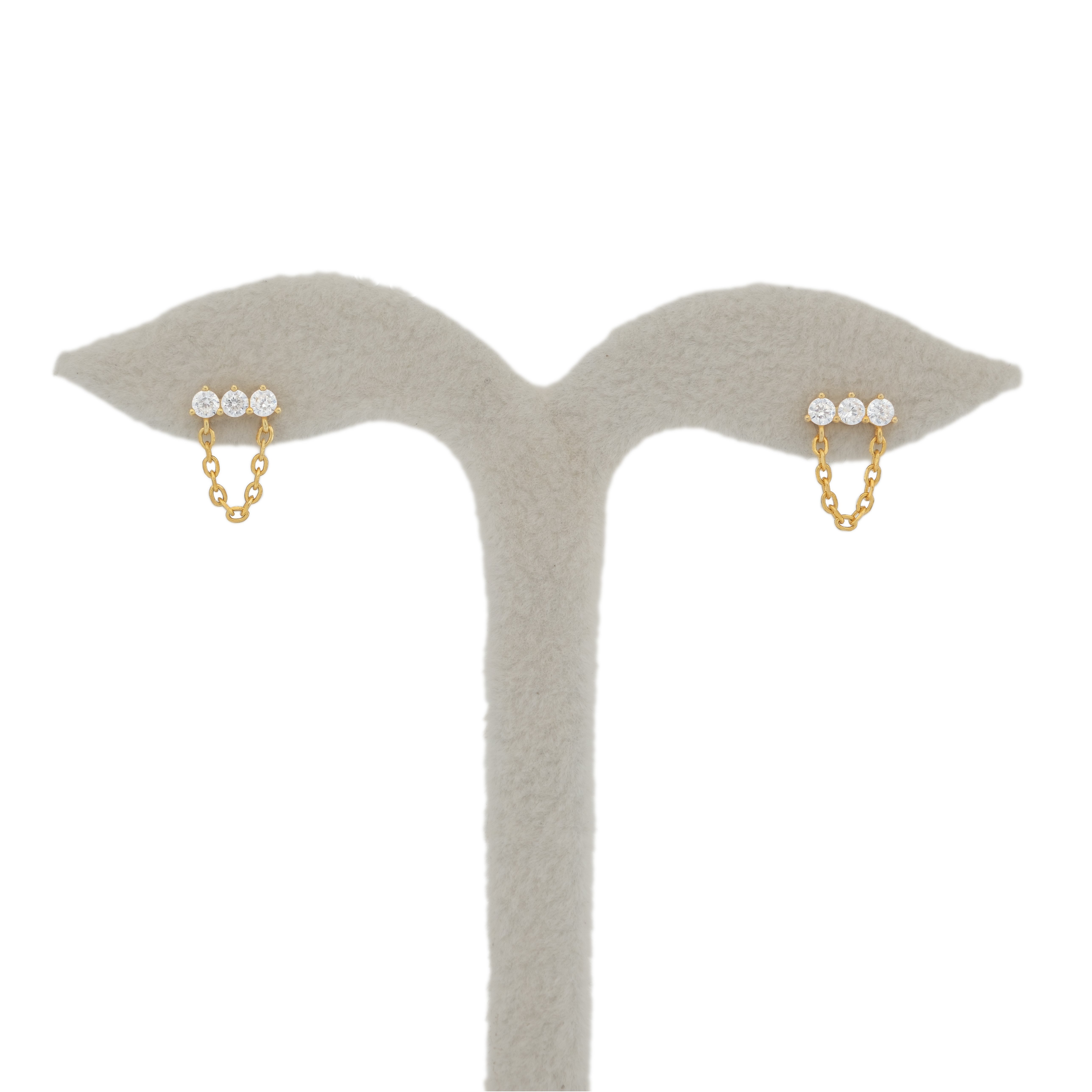 Üç Taşlı Gümüş Küpe