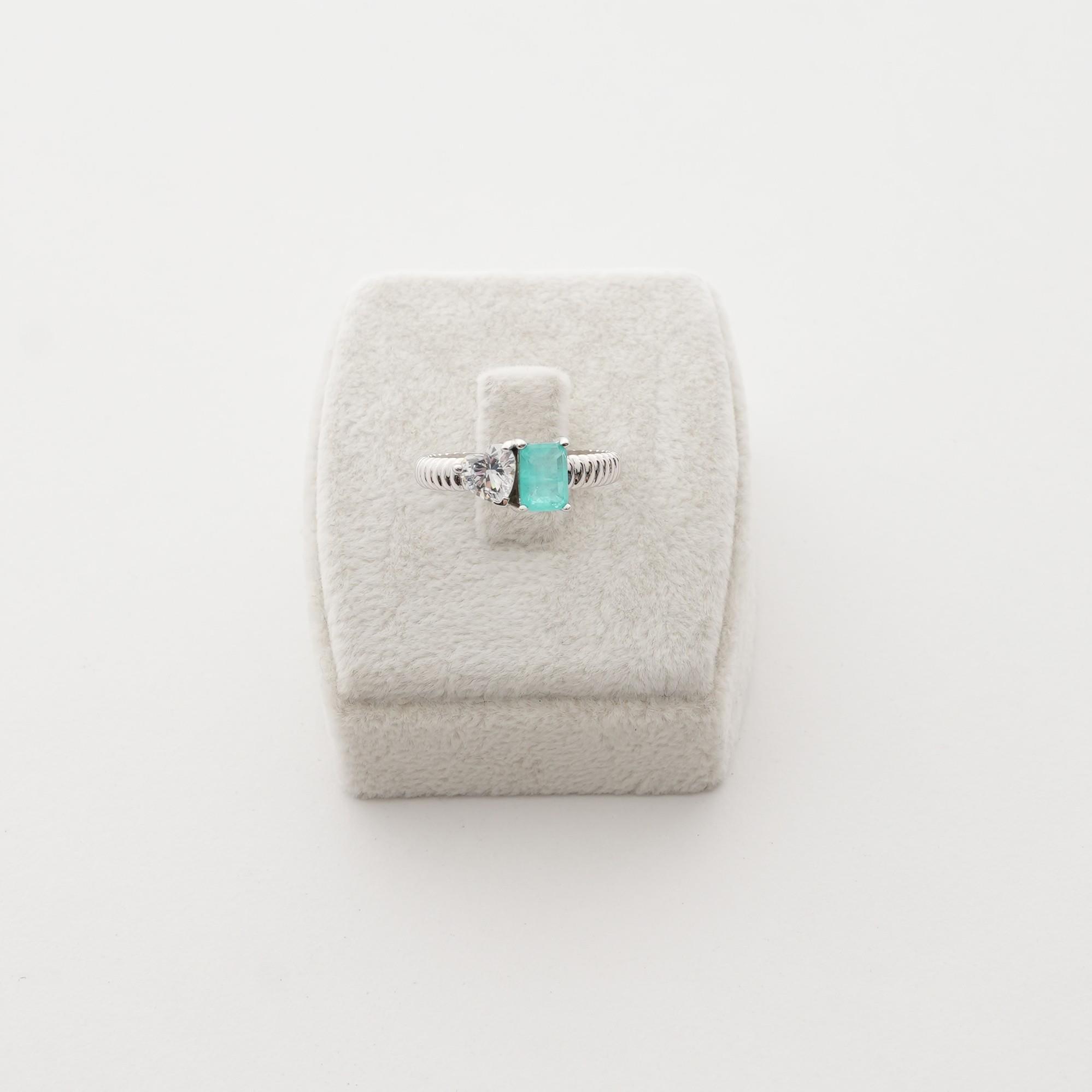Zirkon Kalp ve Paraiba Baget Taşlı Gümüş Yüzük