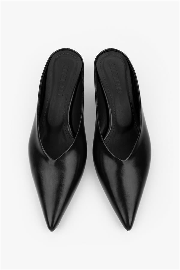 Kadın Alix Siyah Cilt Dolgu Topuklu Stiletto Terlik