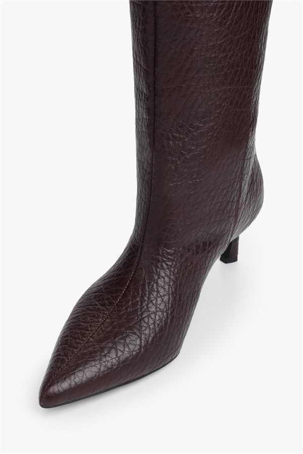 Kadın Andora Bordo Cilt Kırışık Dokulu Çizme