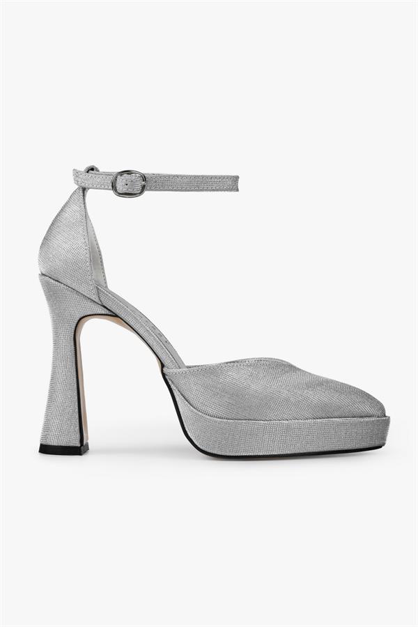 Kadın Aurex Gümüş Simli Platform Topuklu Ayakkabı