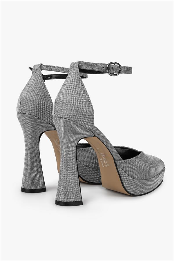 Kadın Aurex Platin Simli Platform Topuklu Ayakkabı