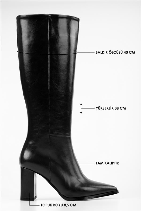Kadın Brave Siyah Cilt Topuklu Çizme