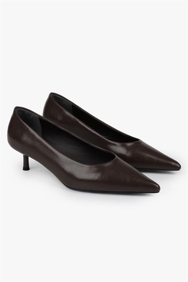 Kadın Caren Acı Kahve Cilt Kısa Topuklu Stiletto