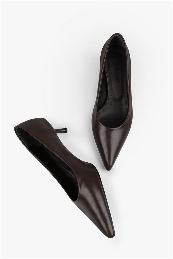 Kadın Caren Acı Kahve Cilt Kısa Topuklu Stiletto