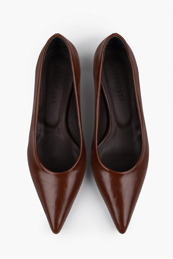 Kadın Caren Karamel Cilt Kısa Topuklu Stiletto